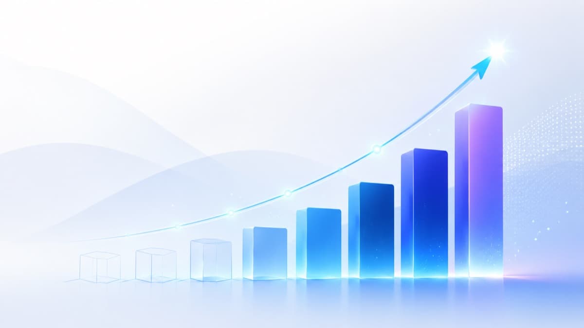 Gráfico de barras en crecimiento con flecha ascendente