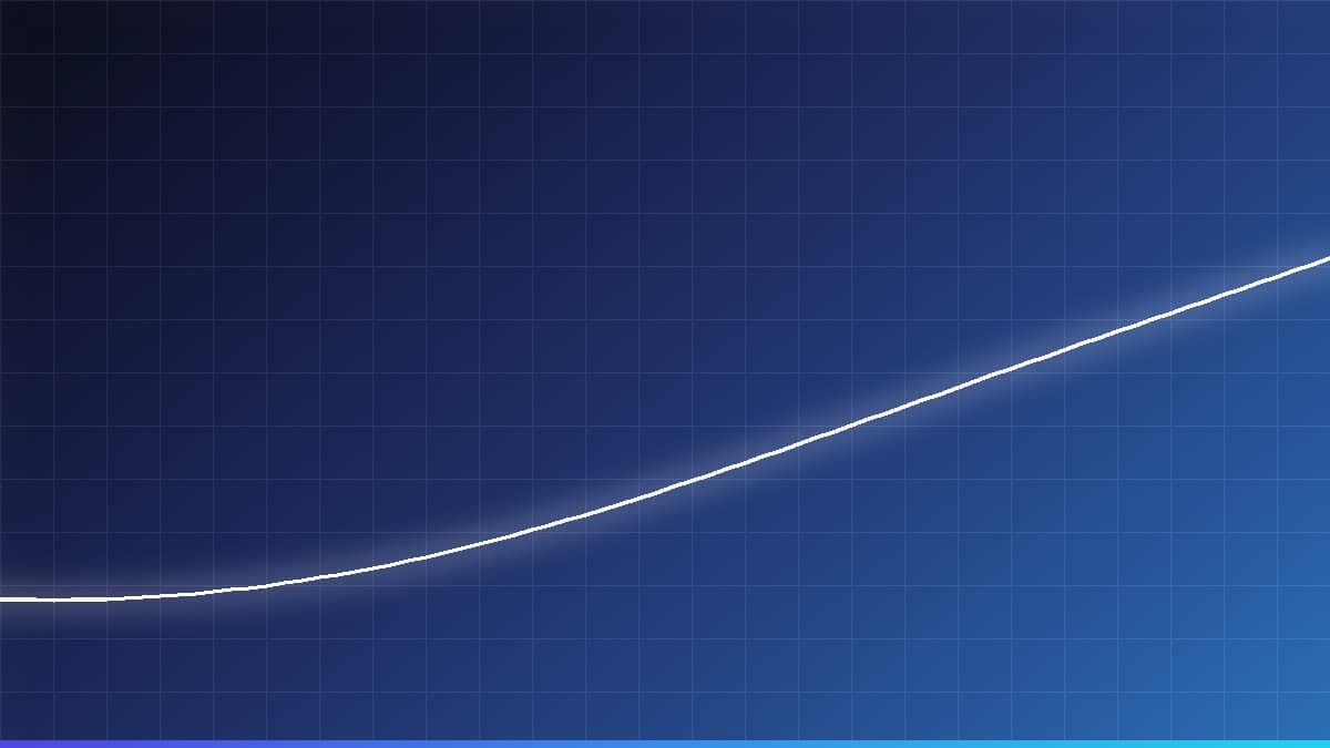 Curva ascendente sobre una retícula, en degradado indigo a cyan