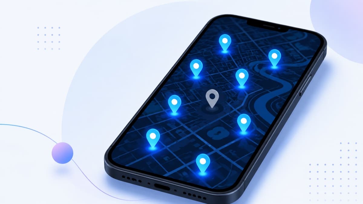 Mapa con pines de ubicación en un teléfono
